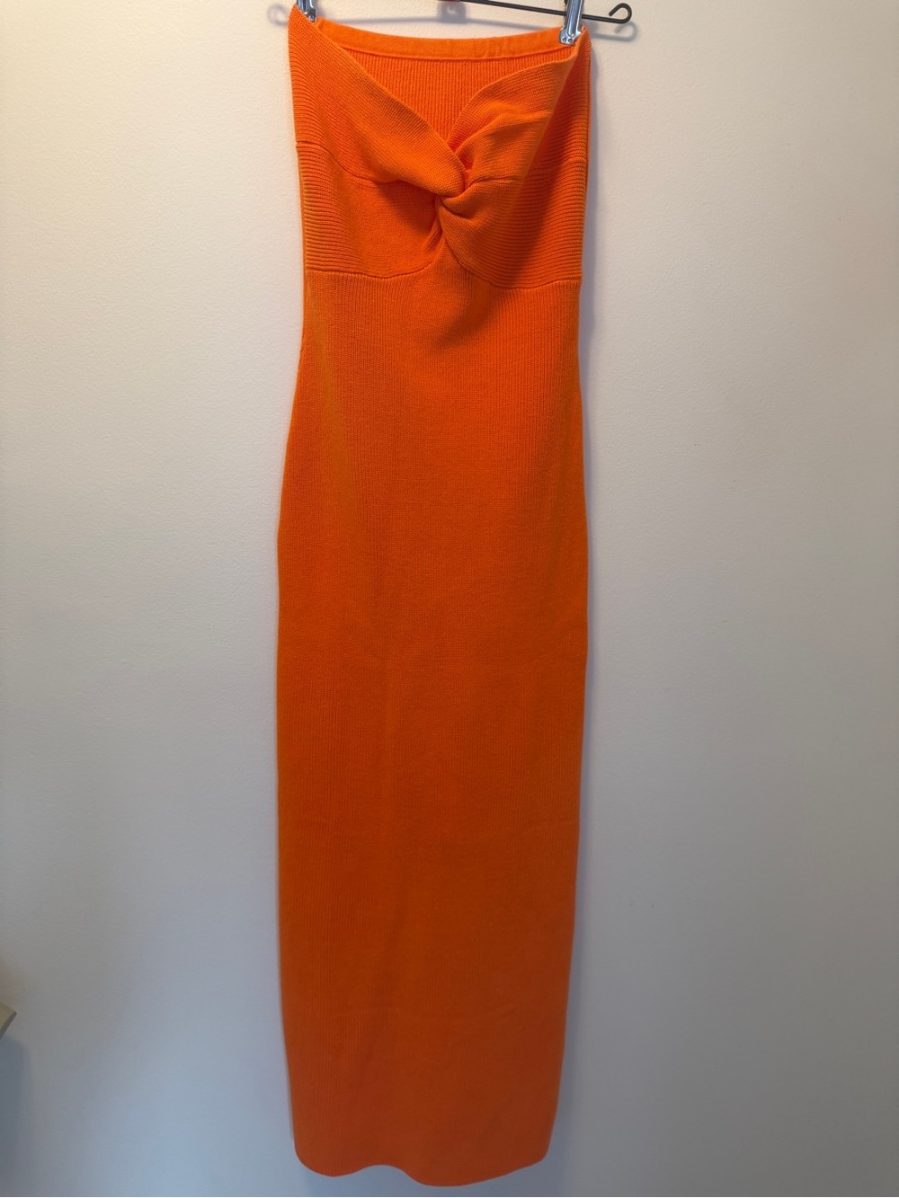 Strapless Twist Knit Maxi Dress in Vibrant Orange